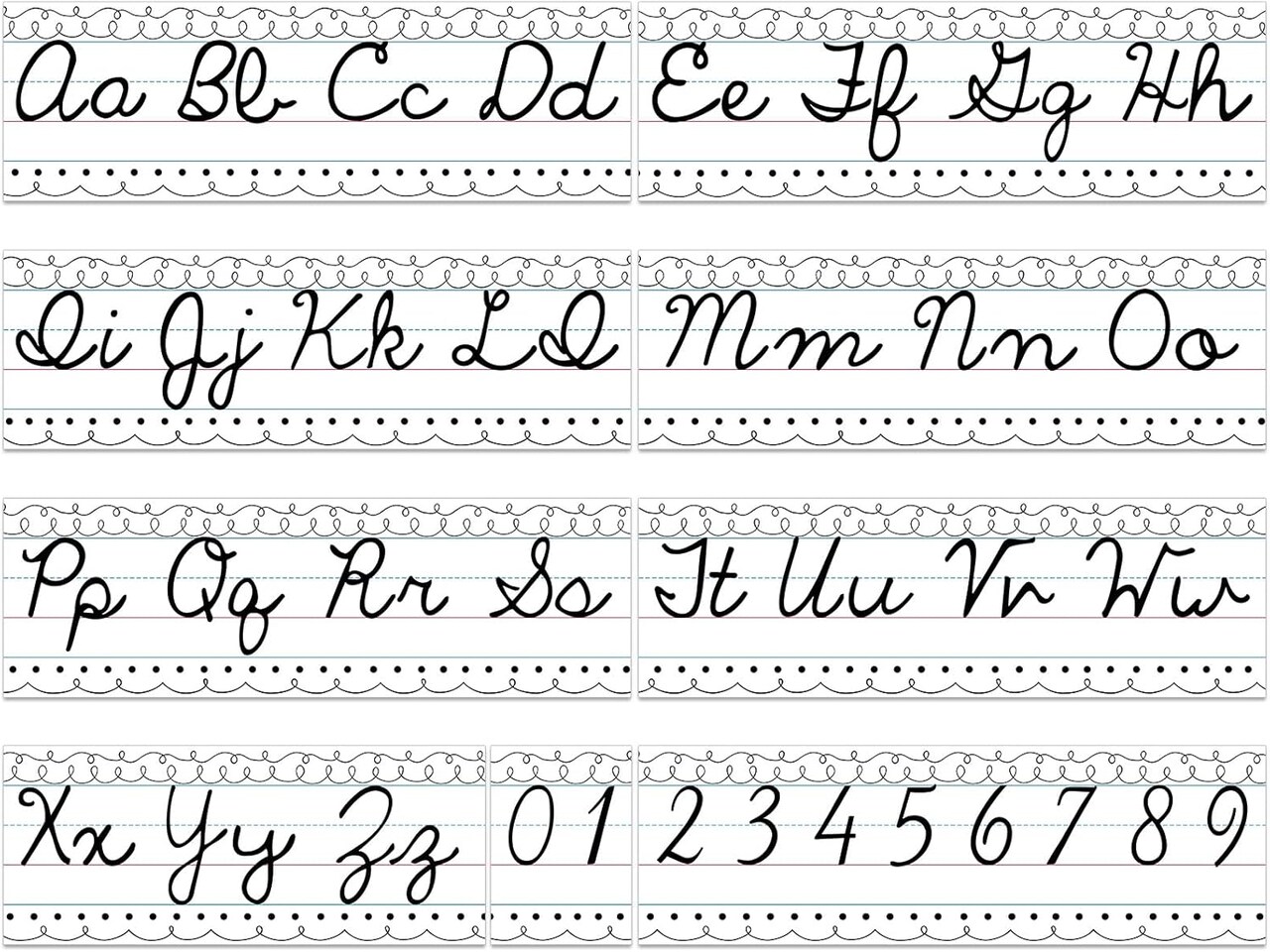 Set of 9 Cursive Writing Bulletin Board Cursive Alphabet Wall Strip (Simple Line)